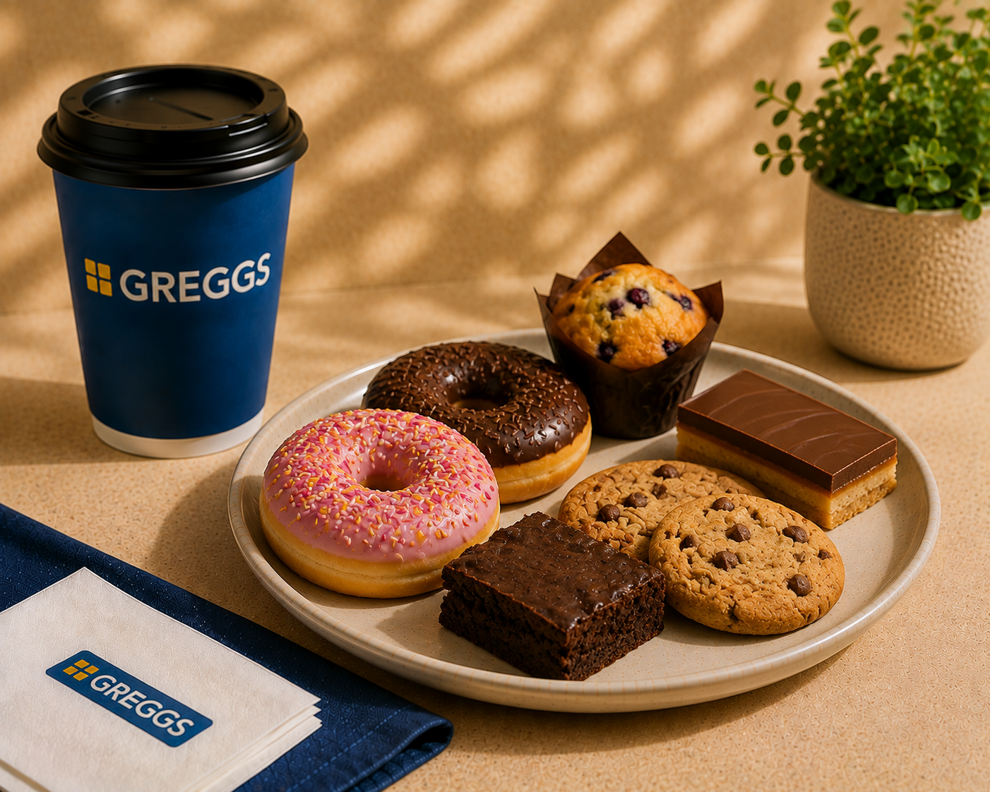 Greggs sweet treats including doughnuts, cookies and cakes